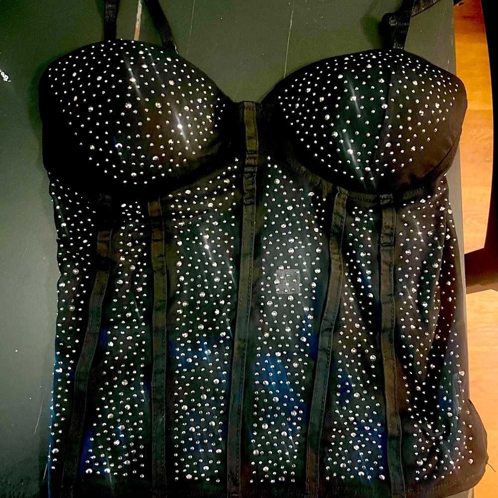 NWT BEDAZZLED black corset 1X